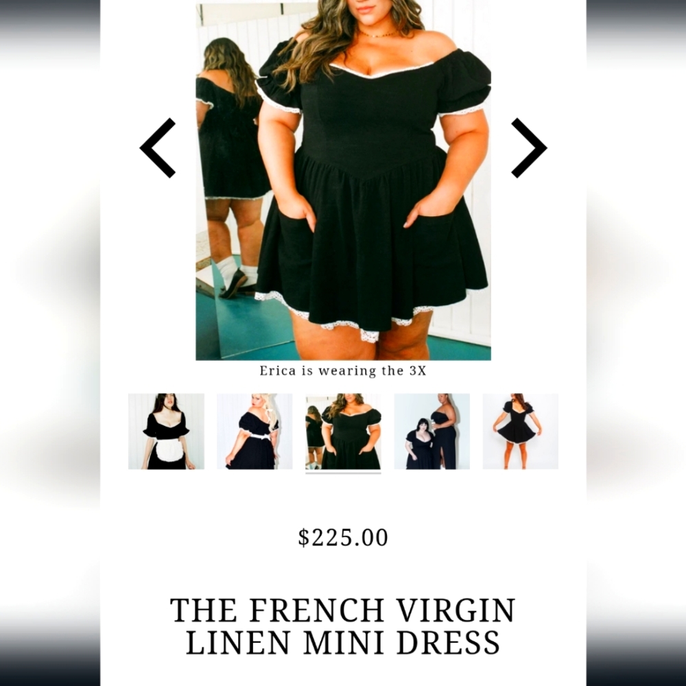 Fashion Brand Company French Virgin Linen Mini Black Lace trim Dress